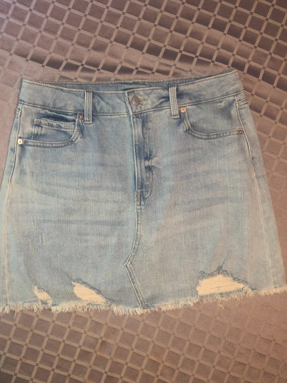 Denim Skirt Distressed Raw Hem High Rise Jean Skirt Size 12